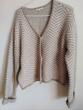 Z Supply Beige & Cream Chevron Knit Button-Front Cardigan - Size Large